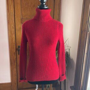 Red Ribbed Turtleneck Sweater Fitted Cuffed Sleeves Valentines Y2K M Coquette